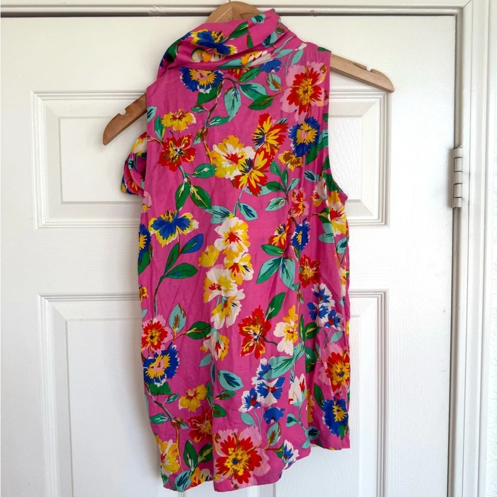Kate Spade Live Colorfully Floral Pink Sleeveless Top Blouse With Tie Small S - Picture 4 of 5
